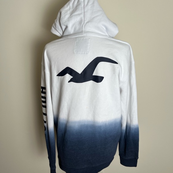 Hollister Ombre Dip Dye Hoodie Sweatshirt White Blue – Size M - Picture 7 of 9